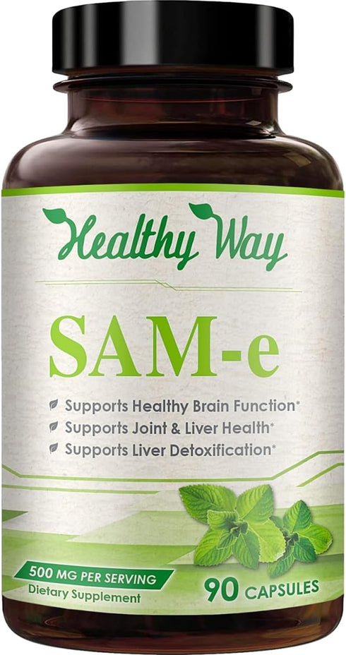 Healthy Way 500mg SAM-e Supplement - High Strength 500mg S-Adenosyl-L-Methionine Capsules for Joint Brain Liver and Mood Support - Non-GMO High Ab...