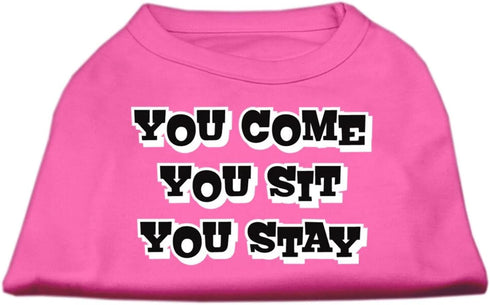 Pet Dog & Cat Shirt Screen Printed, You Come, You Sit, You Stay Bright Pink 2XL (20-25 lbs.)...