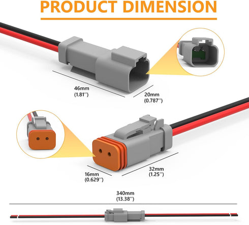 Newdeli Deutsch 2 Pin Connector Kit Waterproof Electrical Connector 16 AWG Male and Female Automotive Wire Connectors for Car Truck Boat, Dt Conne...