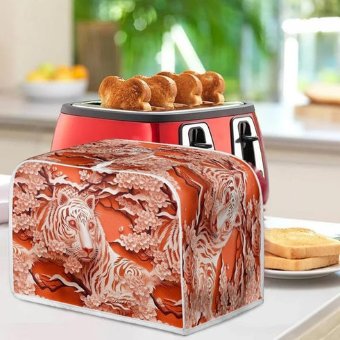 2 Slice Toaster Cover Tiger Bread Machine Cover Orange Paper Carved Animal Household Toaster Cover Anti-scratch Polyester Bakeware (14x14")2PCS...