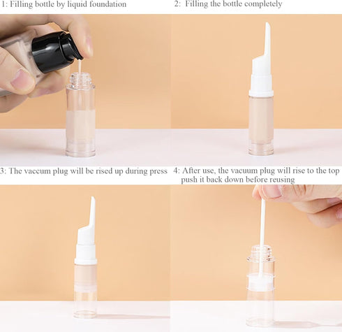 6 Pack Airless Pump Jars Travel Foundation Container, Travel Size Eye Cream Dispenser Empty Refillable Cosmetic Pump Bottles for Lotion Skincare S...