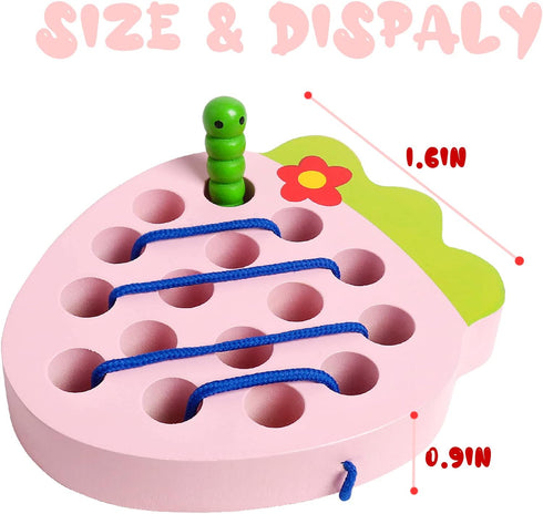Wooden Lacing Toys for Toddlers, Baby Toys Strawberry Threading Toys Learning Fine Motor Skills,Montessori Sensory Educational Toys Wooden Block P...