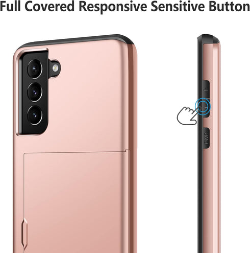 SAMONPOW Compatible with Samsung Galaxy S22 Case with Card Holder Wallet Case Shockproof Silicone TPU Hard PC Dual Layer Protective Case Compatibl...