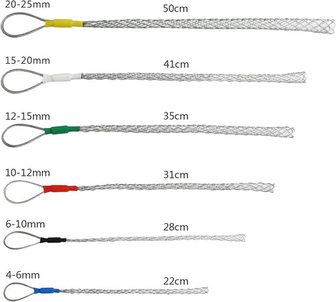 Cable Pulling Grip Sock Kit Galvanizing Steel Antislip Pipe Cable Wire Pulling Grips Lassos Set Flexible Eye Mesh Rope Black...