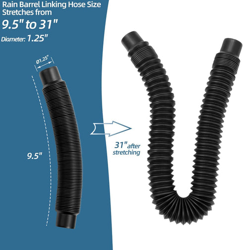 1.25" Diameter Rain Barrel Connector Hose Connect Downspout Diverter to Rainwater Barrel or Link 2 Rain Water Barrels to Store More Water for Home...