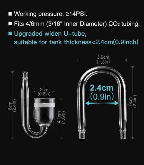 Aquarium Glass CO2 Diffuser Atomizer with U Tube Check Valve Suction Cup Premium Version...