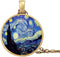 Painting Glass Pendant Necklace Gold Silver Plated Vintage Charm Starry Night Artistic Paint Round Circle Geometric Chain Necklace for Women Men I...
