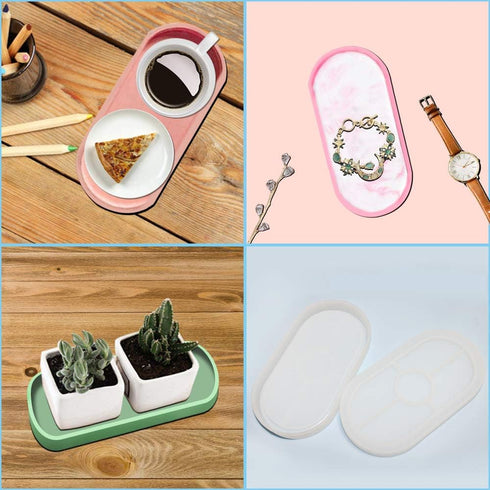 AFUNTA DIY Oval Resin Tray Mold, 2 Pcs Flexible Plate Dish Molds, Epoxy Casting Mold for Jewelry Makeup Storage, Table Home Decoration...