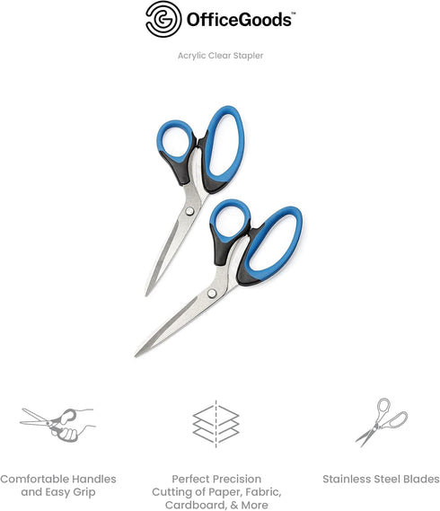 OfficeGoods Stainless Steel 8.5" Scissors w/Soft Grips - Modern Design for the Stylish Home, Office, or School - Perfect for Arts & Crafts, Scrapb...