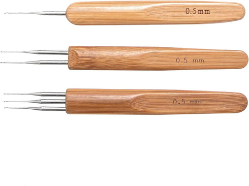 Framendino,1 Hook, 2 Hooks, 3 Hooks Dreadlock Crochet Hook for Hair Lock Weaving Dread Needle Tool for Braid Craft Bamboo Handle (3 Packs, 0.5 mm)...