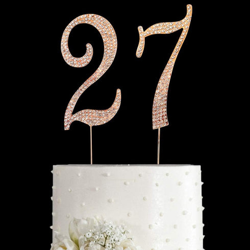 MAGJUCHE Gold 27" Crystal Cake Topper, Number 27 Rhinestones 27th Birthday Cake Topper, Men or Women Birthday or 27th Anniversary Party Decoration...