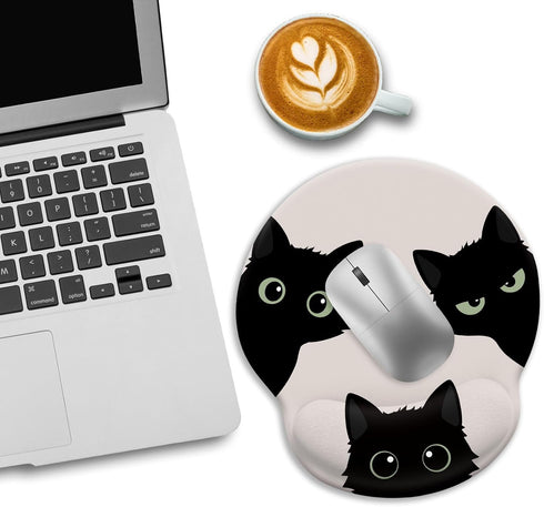 Cat Mouse Pad, Funny Ergonomic Mousepad with Wrist Rest, Gaming Mouse Pad Wrist Support with Non-Slip Pain Relief PU Base, Black Cat Mouse Pads fo...