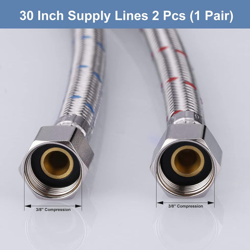 ARCORA 30-Inch Faucet Hose Connects Kitchen Bathroom Sink to Water Supply, cUPC Faucet Supply Lines 3/8" x 3/8" Female Compression Thread 1 Pair...