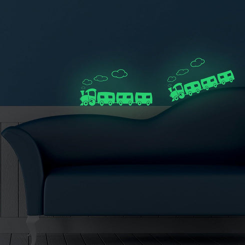 Train Decor,Glow in The Dark Stickers, Nursery Wall Sticker, 2 Pack Trains Wall Stickers for Kids Bedroom Decor...