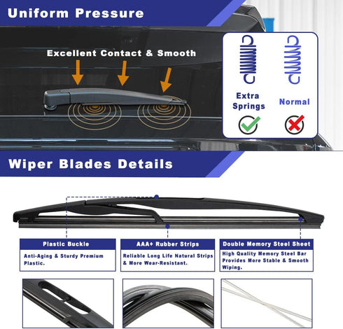 Rear Windshield Wiper Arm Blade Assembly Compatible with 2007-2012 GMC Acadia, 2007-2010 Saturn Outlook Rear Window Wiper, Replacement 15276248, 1...