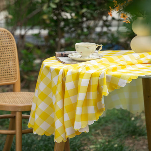 MANGATA CASA Yellow Gingham Round Tablecloth-Checkered Table Cloth Waterproof Kitchen & Table Linens-Polyester Buffalo Plaid Wrinkle Free Table Co...