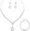 Bride Crystal Necklace Earrings Bracelets Set Bridal Wedding Jewelry Sets Bride Bridesmaid Prom Costume Jewelry Set for Women...