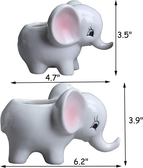 Ogrmar 2PCS Elephant Plant Window Boxes Cute Elephant Flower Pot/Modern White Ceramic Succulent Planter Pots/Tiny Flower Plant Containers Animal D...
