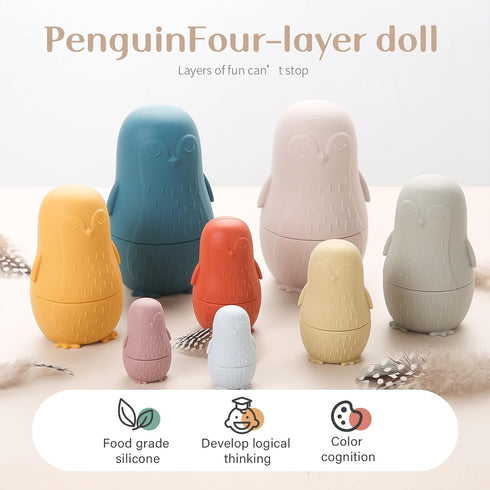 Silicone Nesting Dolls Toys Set for Easter Toys, Penguin Shaped Matryoshka Style Nesting Cups, Montessori Educational Toys for Toddlers’ Birthday ...
