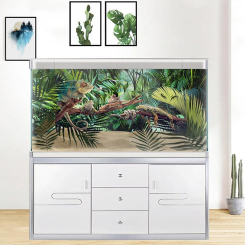 Green Forest Palm Leaf Aquarium Background, Art Watercolor Green Plant Theme Fish Tank Background, Crawling Terrarium Background 48X24IN with 8 EV...