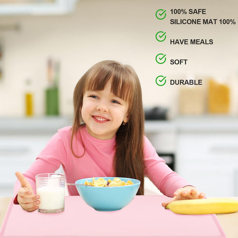 Pink Baking Mat-Multipurpose Kid Placemat Reusable Kitchen Countertop Mat Dough Pad with Raised Edges Silicone Heat Resistant Mat for Air Fryer (1...
