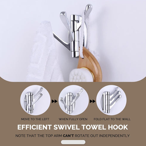 Angle Simple Towel Hook Chrome 2 PCS, Metal Swivel Folding Bathroom Hook, Hand Towel Holder, Heavy Duty Clothes Robe Hook for Bathroom Wall Mount...