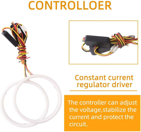Qasim 1-Pair 120MM White+Amber Switchback 144SMD 4014 LED Halo Ring Angel Eyes Fog Warning Lights 12V...
