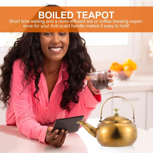 Hemoton Stainless Steel Tea Kettle Stovetop Teapot Hot Water Boiling Kettle with Handle Gas Cooker Metal Kettle Coffee Pot Golden...