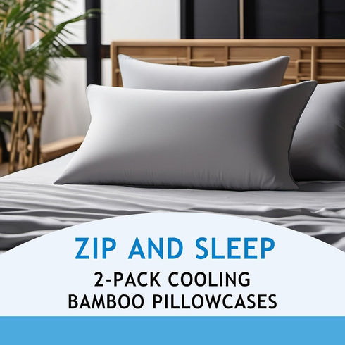 Zippered Pillowcases - Queen Size 30x20, 100% Viscose Derived from Bamboo, 2 PK, White - Cooling Pillow Cases - Silky Pillow Covers for Hot Sleepe...