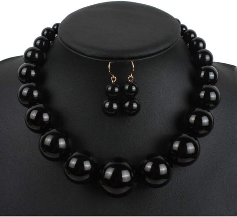 HSQYJ Simple Large Big Simulated Pearl Statement Necklace Earring Set Faux Big Pearl Choker Drop Dangle Hook Earring Fashion Costume Jewelry for G...