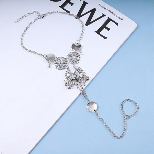 Boho Disc Barefoot Sandals Anklets Bracelet Silver Disc Ankle Bracelet Tribal Tassel Toe Chain Anklet Summer Beach Ankle Chain Foot Jewelry for Wo...