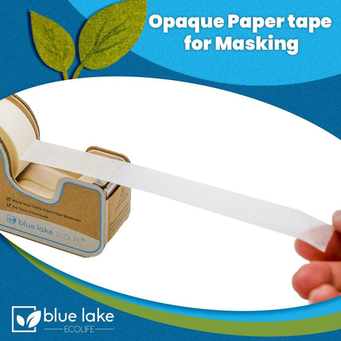 Blue Lake ECOLIFE Plastic Free Masking Tape Dispenser with 4 Rolls 3/4 in x 550 in Paper Tape, Tape Dispenser Desk for Masking, Labeling, Office H...