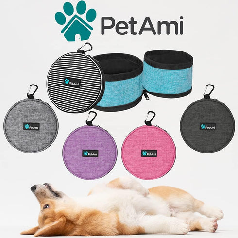 PetAmi Collapsible Dog Food Water Bowls, 2 Travel Bowls Kit, Portable Pet Dish No Spill, Foldable Lightweight BPA Free Leakproof, Camping Hunting ...