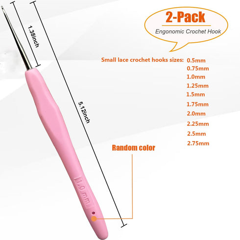Mdoker 2PCS Small Size Crochet Hook Ergonomic Handle Crochet Hook Needles for Arthritic Hands,Thread Crochet Steel Lace Hooks Size 1mm......