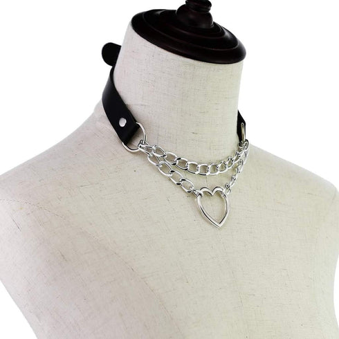 Women Heart Leather Choker Collar Necklace Goth Punk Rock Leather Pendant Necklaces...