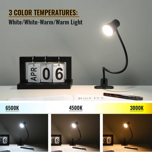 Clip Desk Lamp, USB Reading Light, Flexible Neck Led Clamp Light with 3 Color Temperature Options, 10 Dimmable Brightness Levels for Working, Stud...