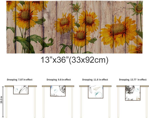 Sunflowers Rustic Table Runner-Cotton linen-Small 36 inche Dresser Scarves,Farmhouse Tablerunner for Kitchen Coffee/Dining/Sofa/End Table Home Liv...