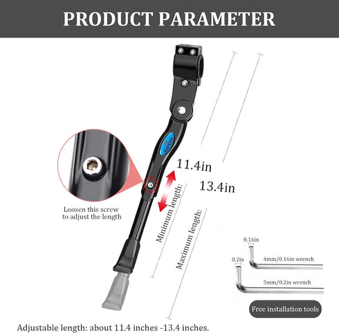 Bike Kickstand Kids- Adjustable Rear Side Aluminum Alloy Bicycle Stand Kickstand Fit for 16”18" 20" 22“Bike Kick Stand for Mountain Bike Road Bicy...