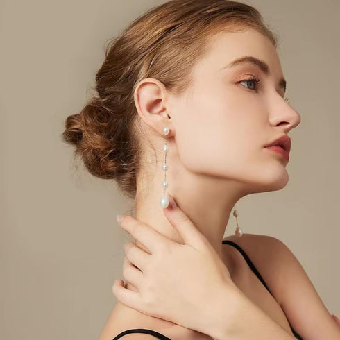 Irregular Freshwater Cultured Pearls Long Drop & Dangle Earrings 14K Gold Plated Pearl Tassel for Women (5 PEARLS)...