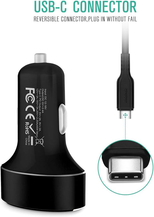 Type C Car Charger, Nekteck USB Adapter with 45W Power Delivery and 12W A Port Compatible with iPhone, iPad, MacBook, Galaxy, Google Pixel, 3.3ft ...