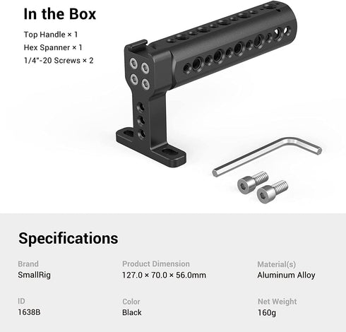 SmallRig Camera Top Handle Grip, DSLR Cage Handle with Cold Shoe Mount for Camera Rig - 1638...