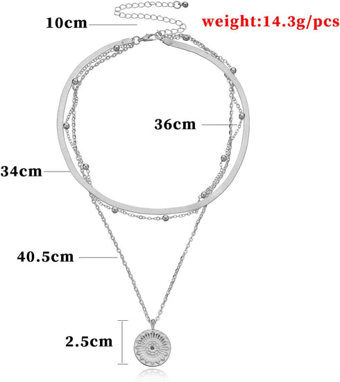 Multi-layered Snake Chain Necklace for Women Silver Coin Pendant Choker Necklace Metal Bead Chain with Dainty Boho Choker Body Jewelry for Womens ...