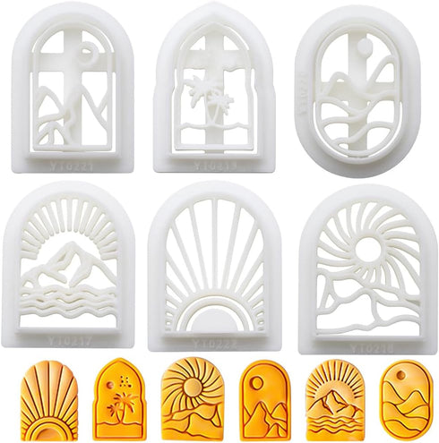 CRASPIRE 6 Shapes Boho Landscape Polymer Clay Cutters Basic Clay Cutter for Polymer Kit Vintage Sun Mountain View Earring Pattern Jewelry Making D...