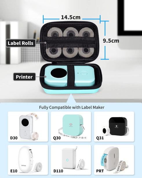 Memoking T02 Hard Storage Case - Compatible with Phomemo D30, SUPVAN E10, NIIMBOT D11, JADENS D110 and More, with Zipper Mesh Pocket, Waterproof S...