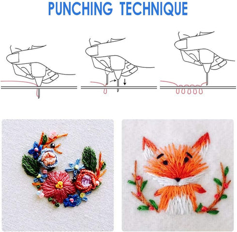 SelfTek 12 Piece Punch Needle Embroidery Kits, Embroidery Pen Needle Punch kit- Finger Protectors Craft Tools with Storage Box for Embroidery Flos...