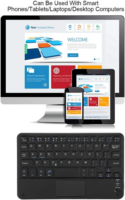 Yoidesu 7 Inch Wireless Keyboard with Touchpad, Mini Bluetooth Touchpad Keyboard, Ultra-Slim Keypad for Tablets, Smartphones, Laptops, Desktop, Co...