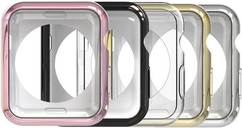 Simpeak 5PACK Soft Back Case Compatible with Apple Watch Series 9 8 7 (41mm 45mm) Series 6 SE 5 4(40mm 44mm) Series 3 2 (38mm 42mm),Clear/Black/Pi...