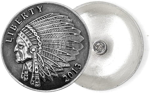 CRAFTMEMORE 2 Sets 1-1/8 Inch Indian Coin Concho Snap Fasteners Ring-Socket Snaps Decorative Closure Button DIY Leather Craft (CHS69X, Antique Sil...