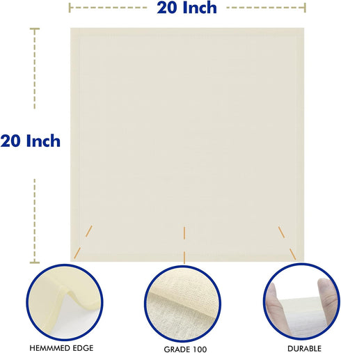 4 PCS Reusable Cheesecloth, Grade 100, 20x20 Inch Hemmed Organic Cheese Cloth for Straining Craft, 100% Cotton Unbleached Cloth Strainer for Cooki...
