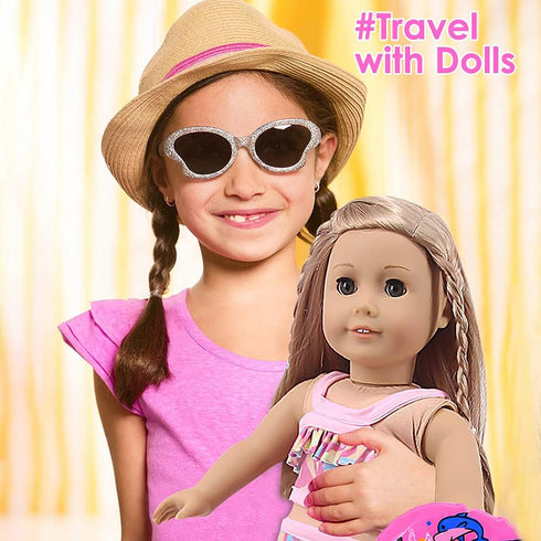 American Doll Travel Suitcase Play Set for Girl 18 Inch Doll, Travel Carrier Luggage Doll Clothes Sunglasses Camera Laptop Pillow, Pretend Play To...